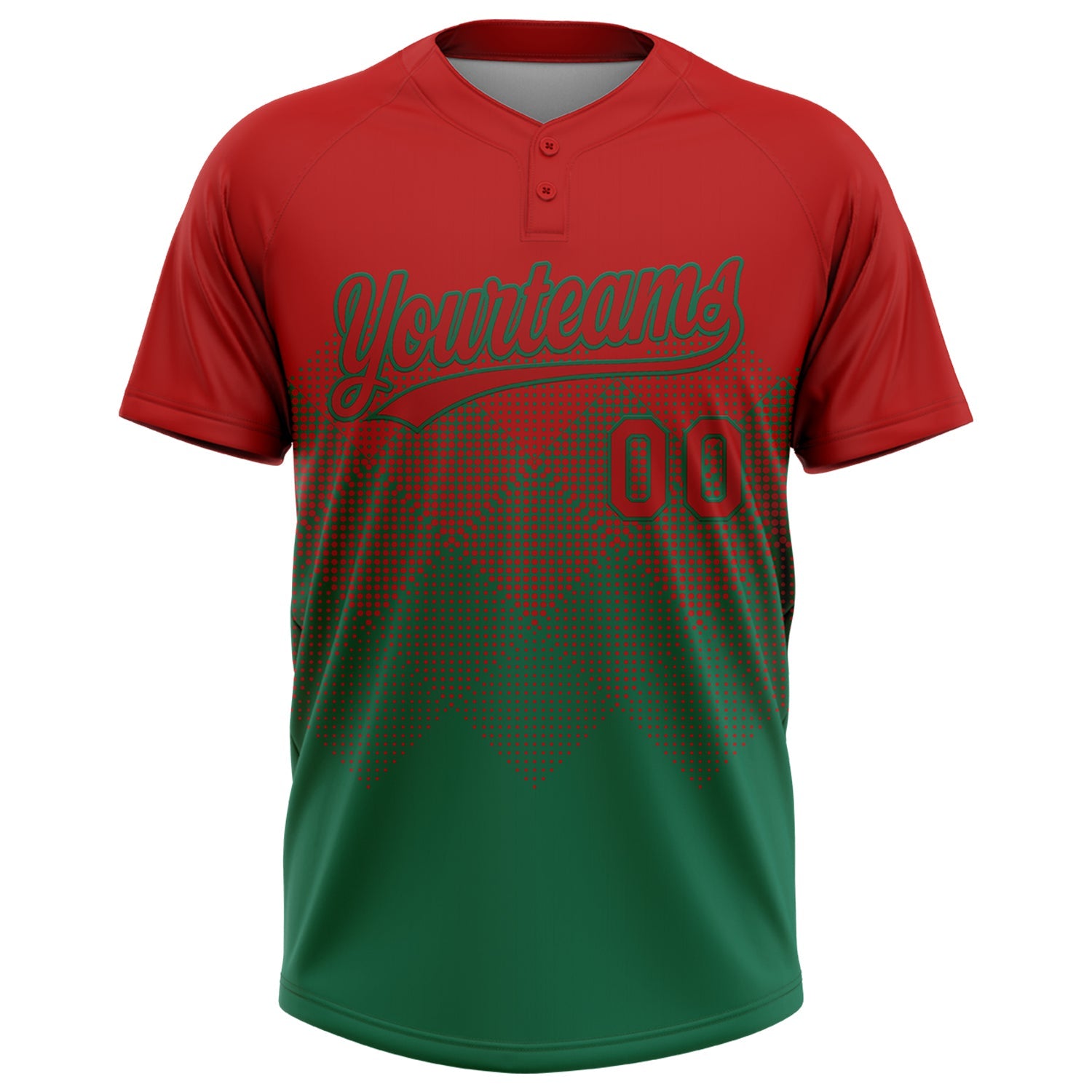 Custom Red Kelly Green 3D Gradient Square Shape Two-Button Unisex Softball Jersey