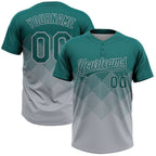 Custom Teal Gray 3D Gradient Square Shape Two-Button Unisex Softball Jersey