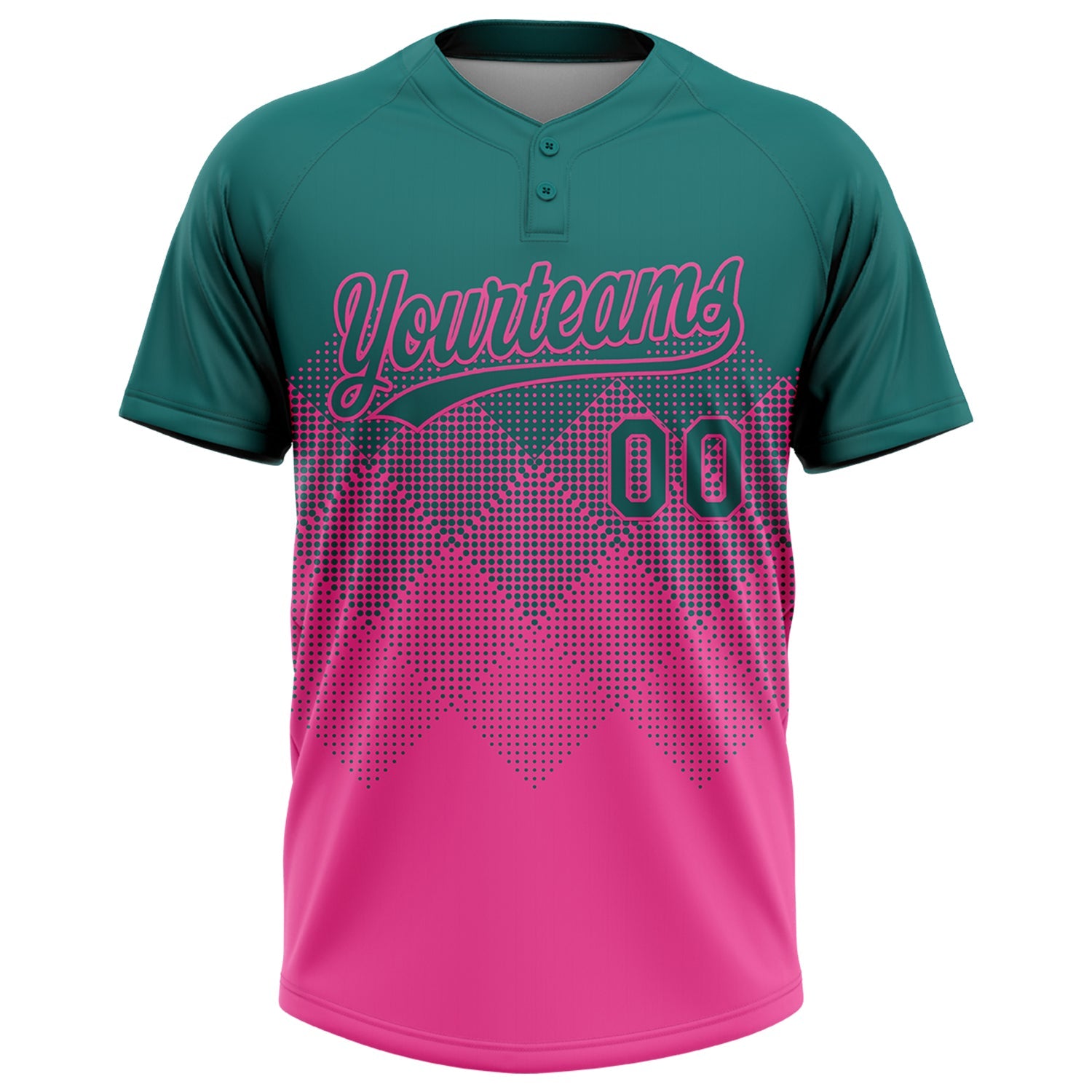 Custom Teal Pink 3D Gradient Square Shape Two-Button Unisex Softball Jersey