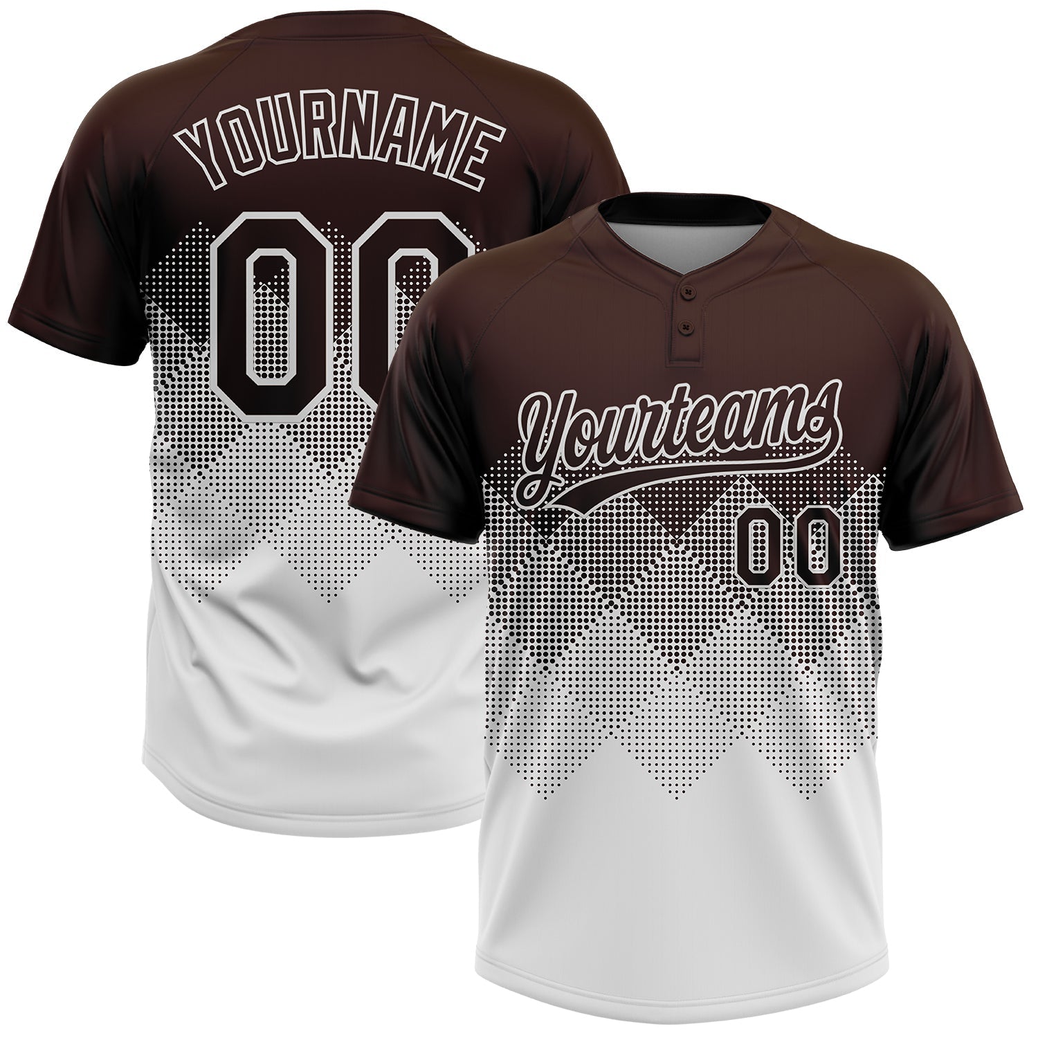 Custom Brown White 3D Gradient Square Shape Two-Button Unisex Softball Jersey