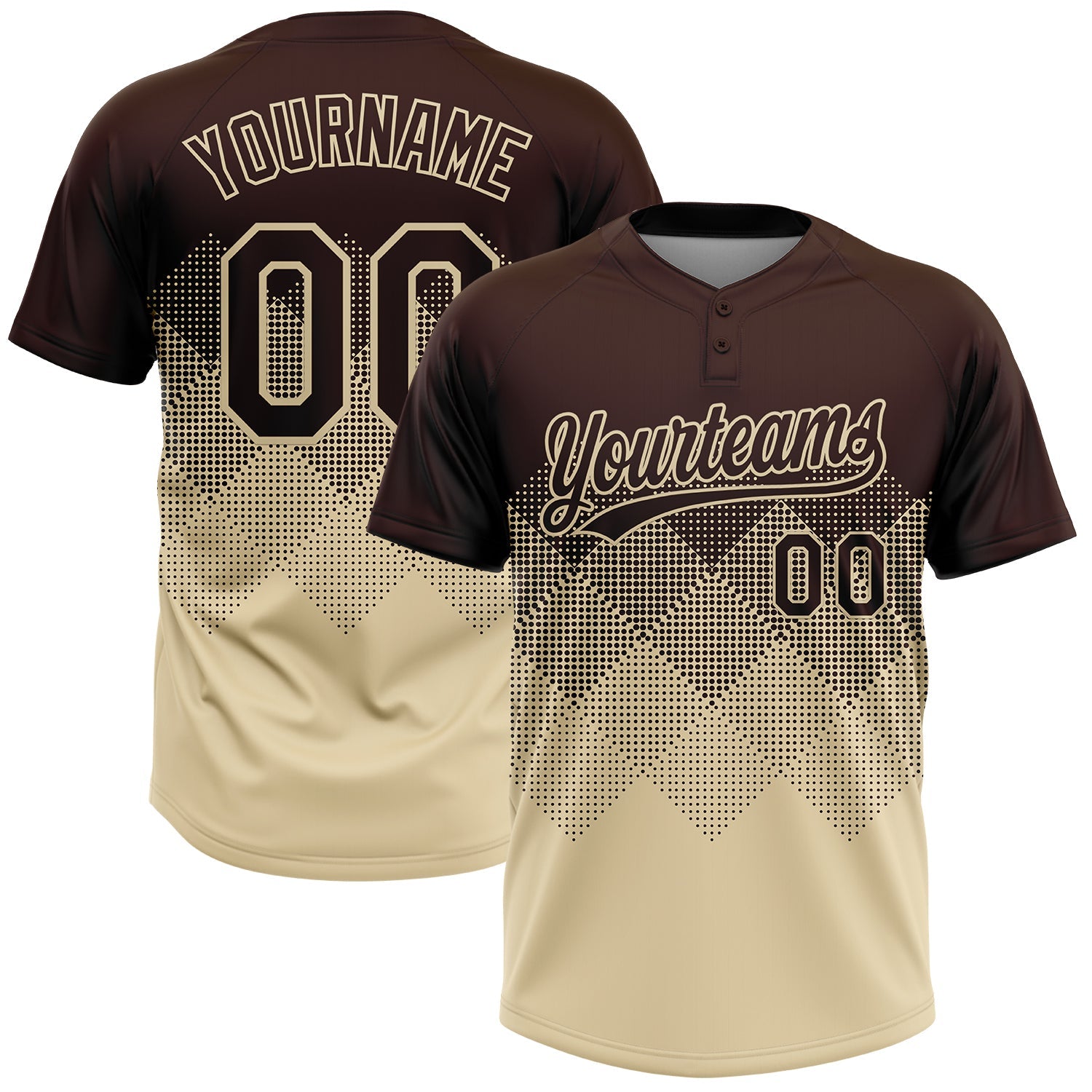 Custom Brown Cream 3D Gradient Square Shape Two-Button Unisex Softball Jersey