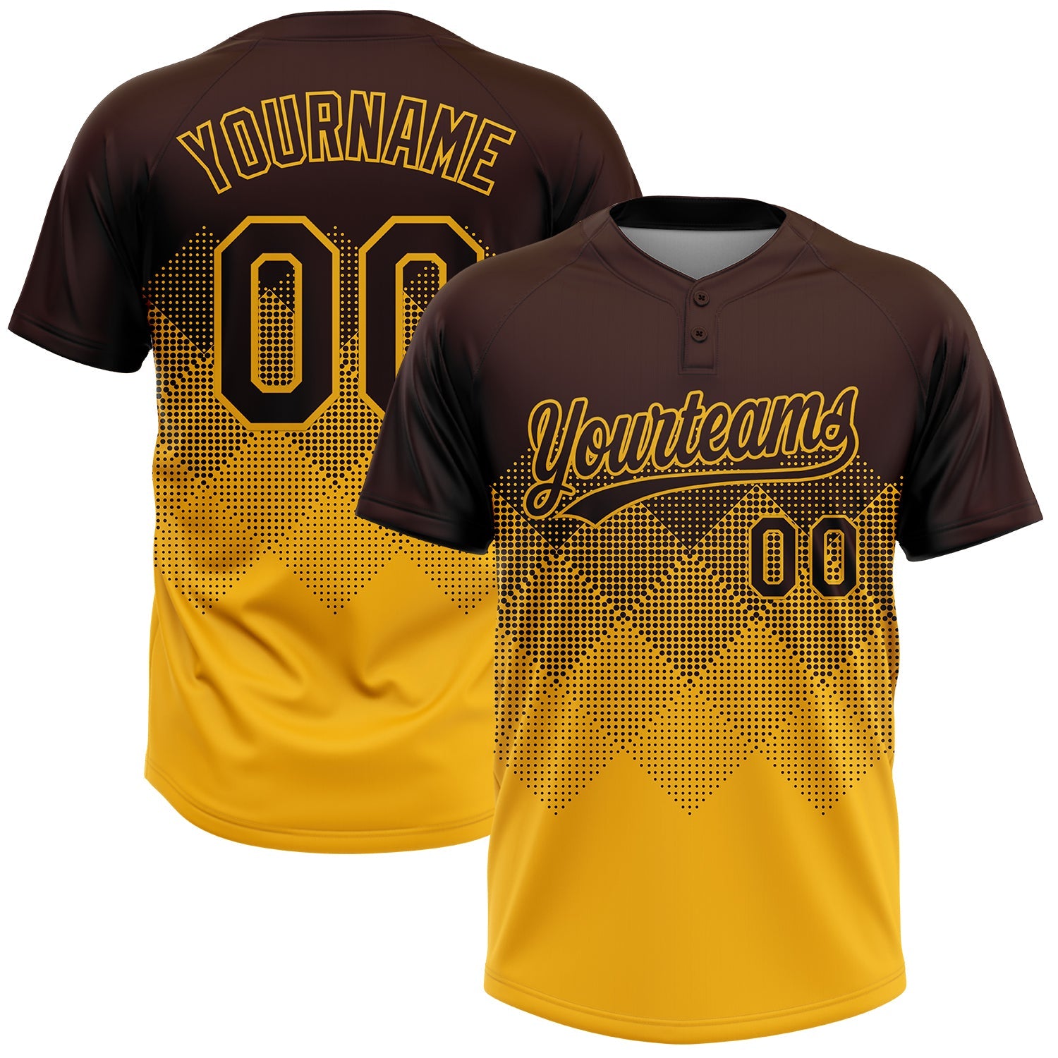 Custom Brown Gold 3D Gradient Square Shape Two-Button Unisex Softball Jersey