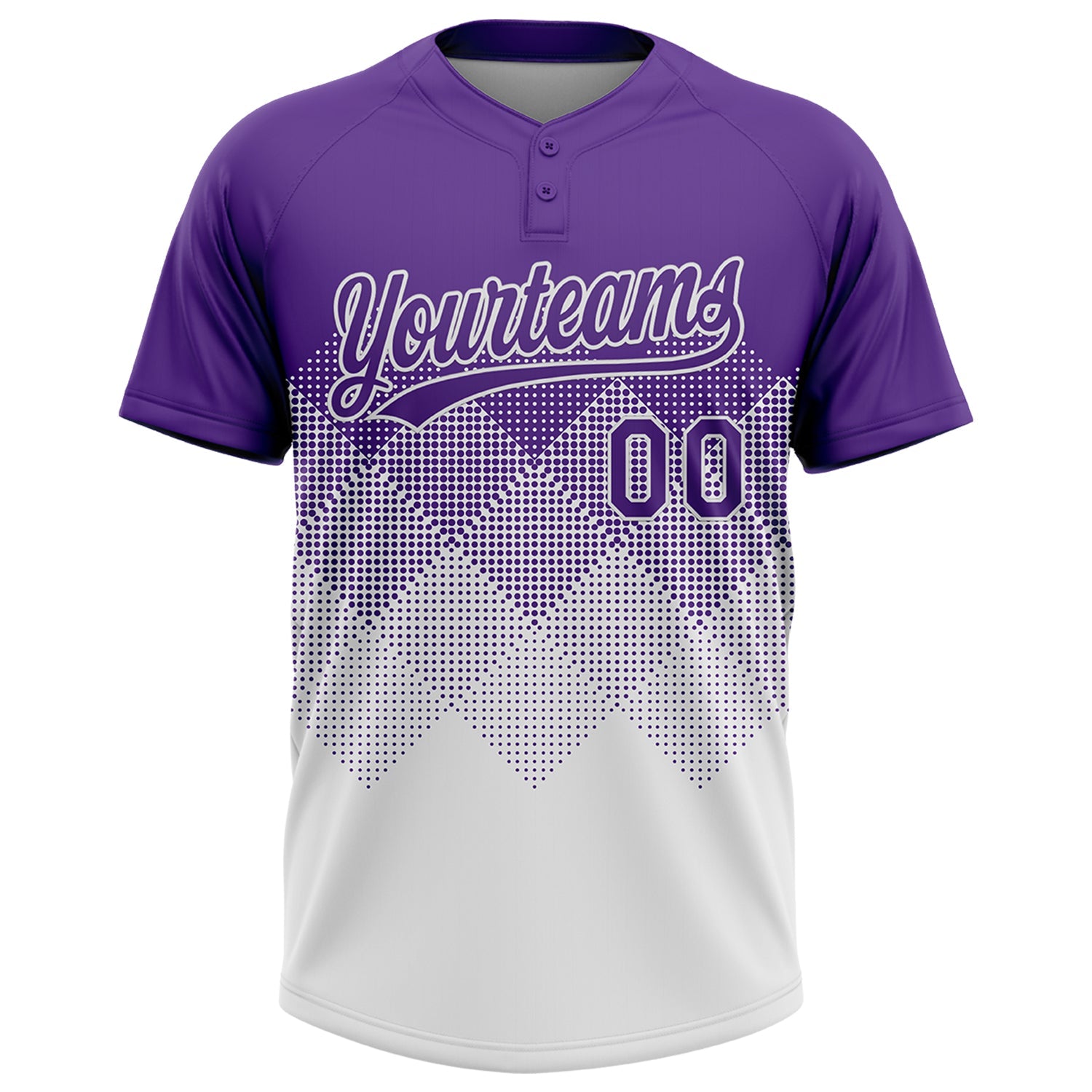 Custom Purple White 3D Gradient Square Shape Two-Button Unisex Softball Jersey
