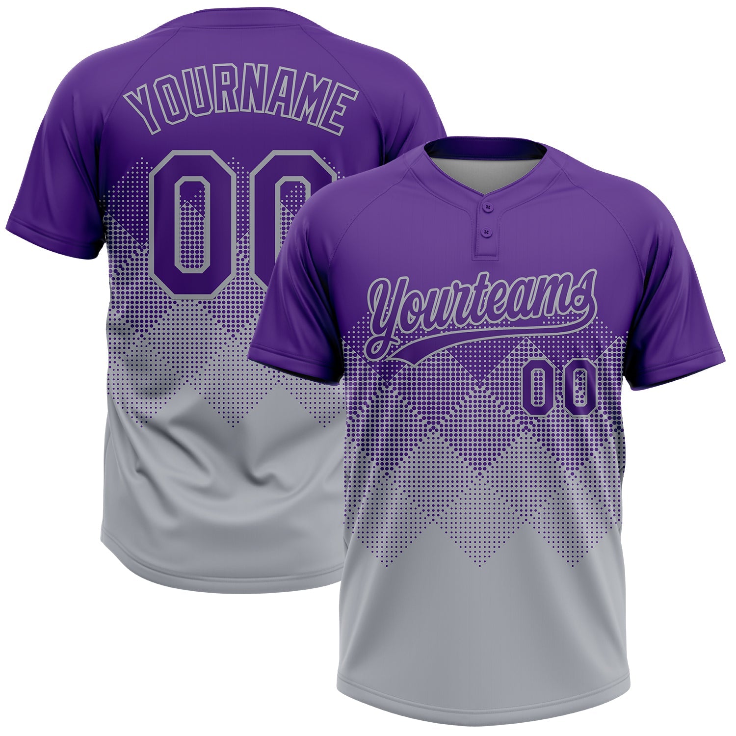 Custom Purple Gray 3D Gradient Square Shape Two-Button Unisex Softball Jersey