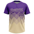 Custom Purple Cream 3D Gradient Square Shape Two-Button Unisex Softball Jersey