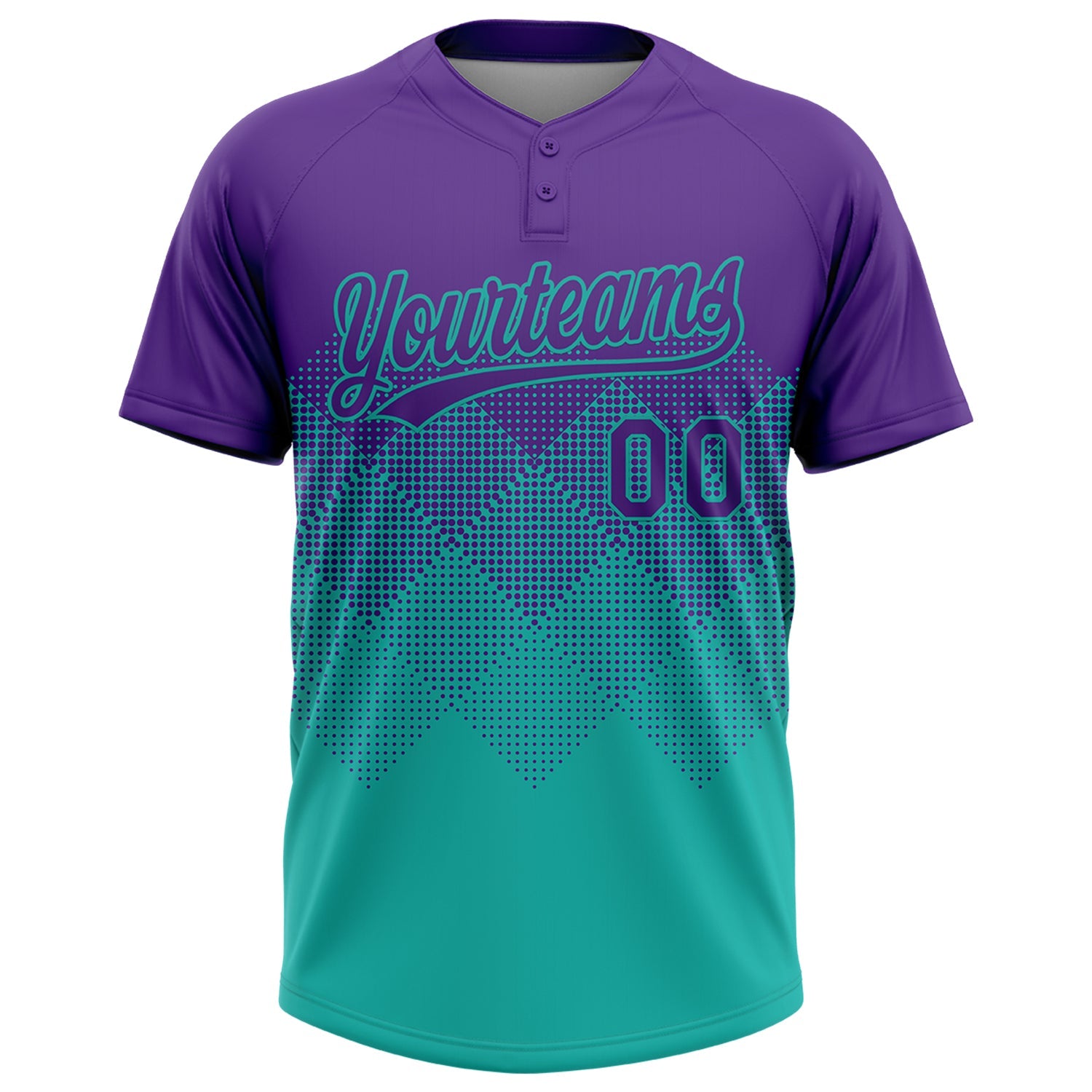Custom Purple Aqua 3D Gradient Square Shape Two-Button Unisex Softball Jersey