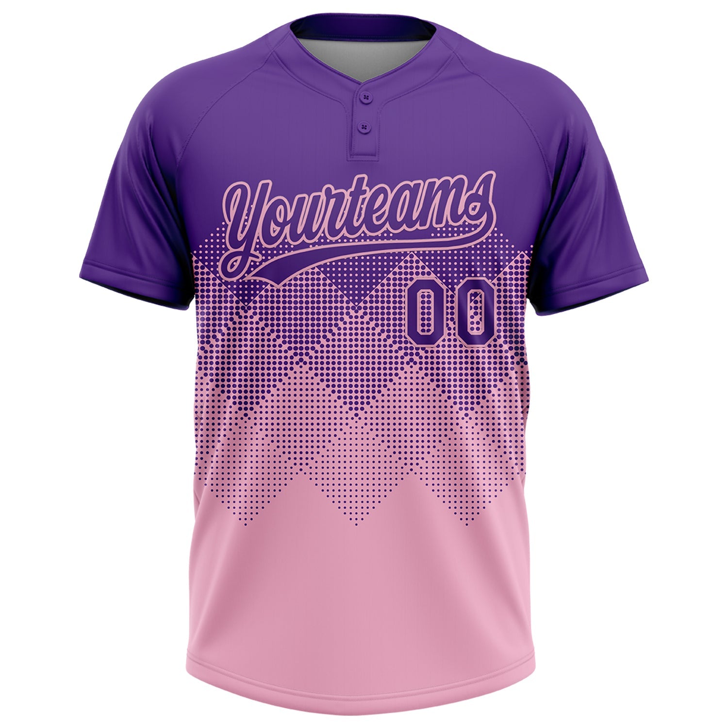 Custom Purple Light Pink 3D Gradient Square Shape Two-Button Unisex Softball Jersey