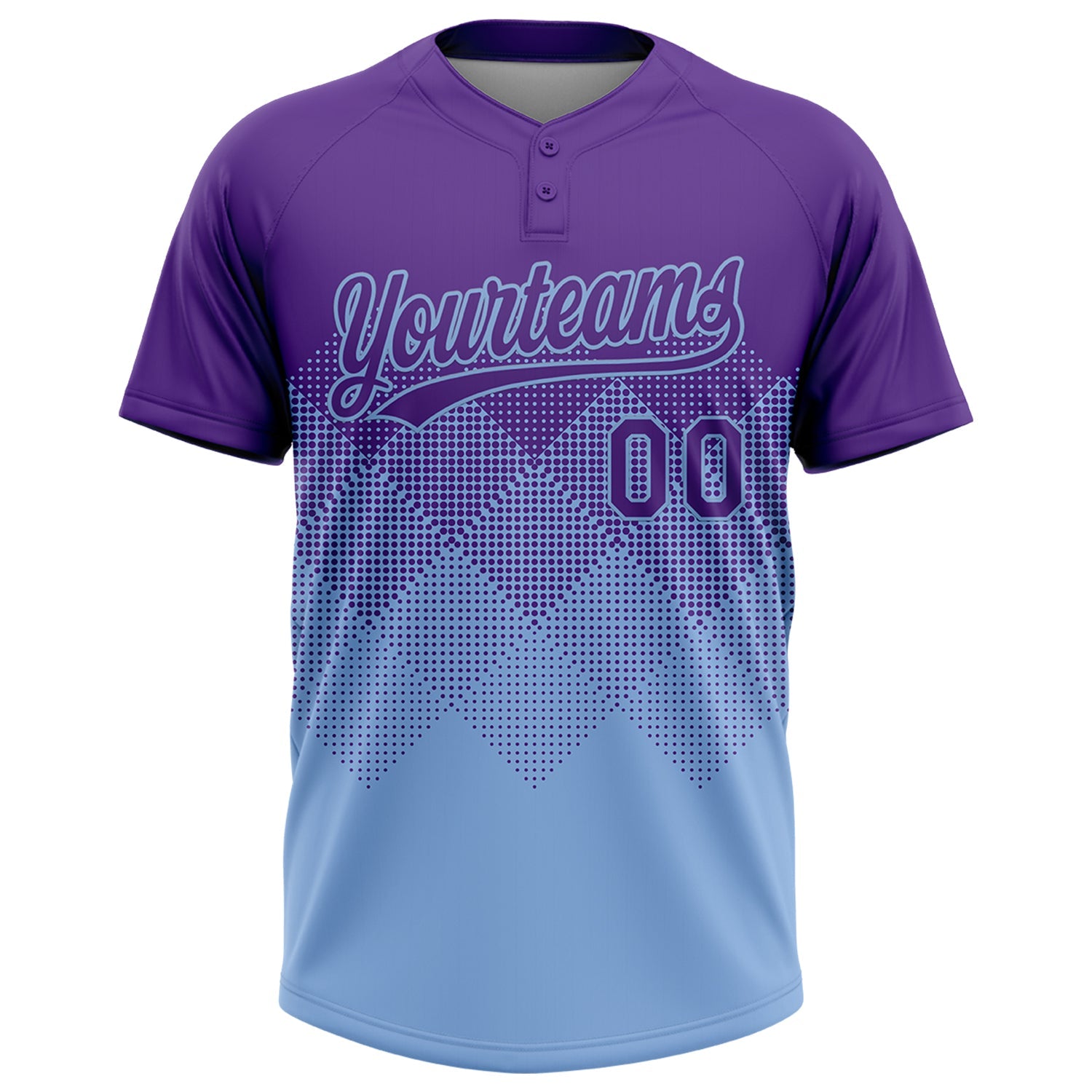 Custom Purple Light Blue 3D Gradient Square Shape Two-Button Unisex Softball Jersey