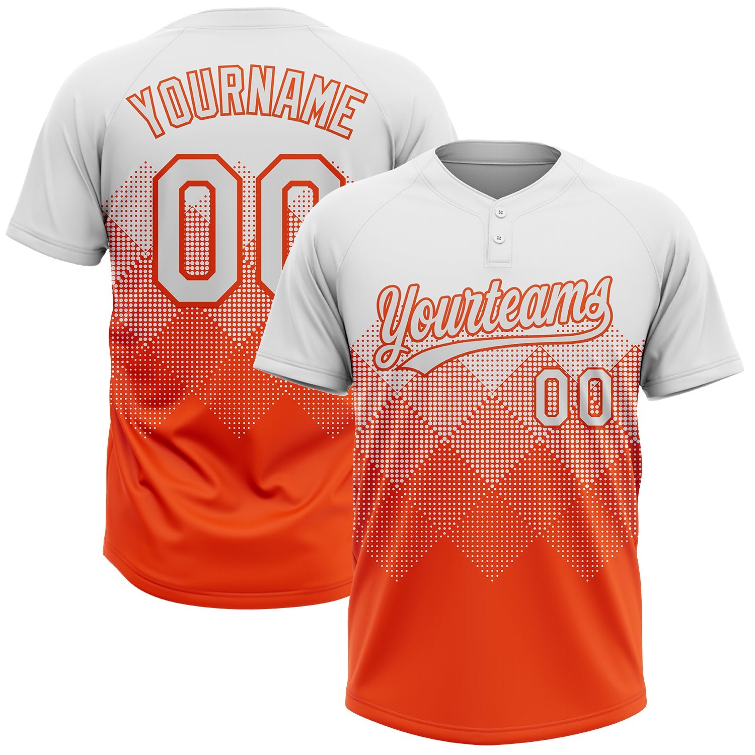 Custom White Orange 3D Gradient Square Shape Two-Button Unisex Softball Jersey