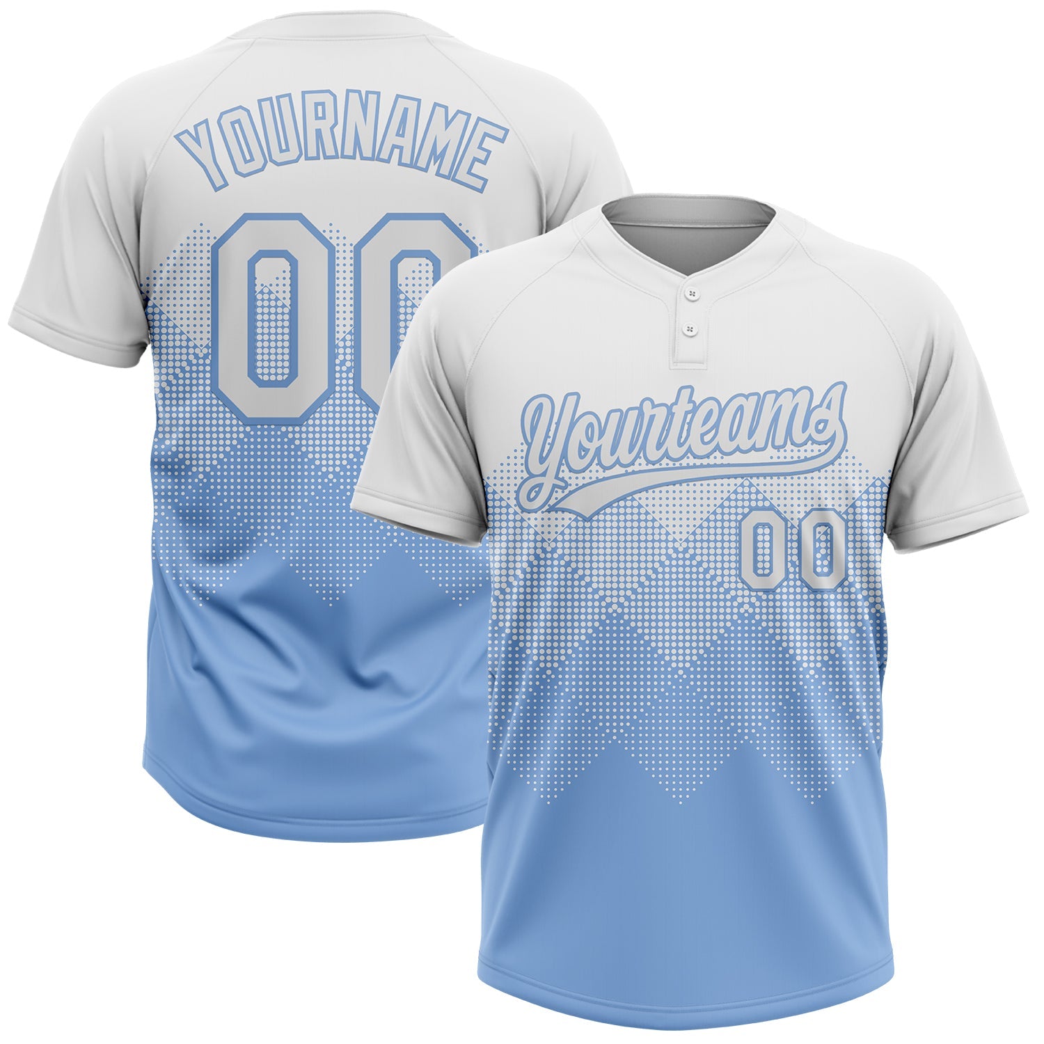 Custom White Light Blue 3D Gradient Square Shape Two-Button Unisex Softball Jersey