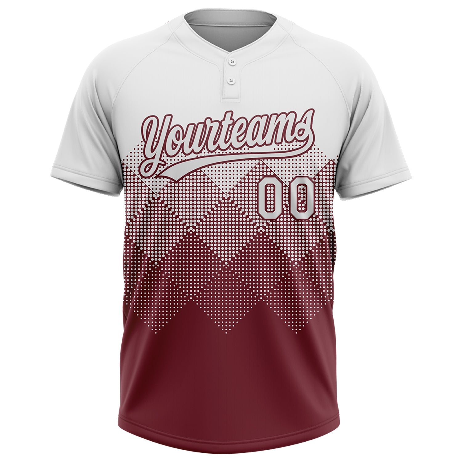 Custom White Burgundy 3D Gradient Square Shape Two-Button Unisex Softball Jersey