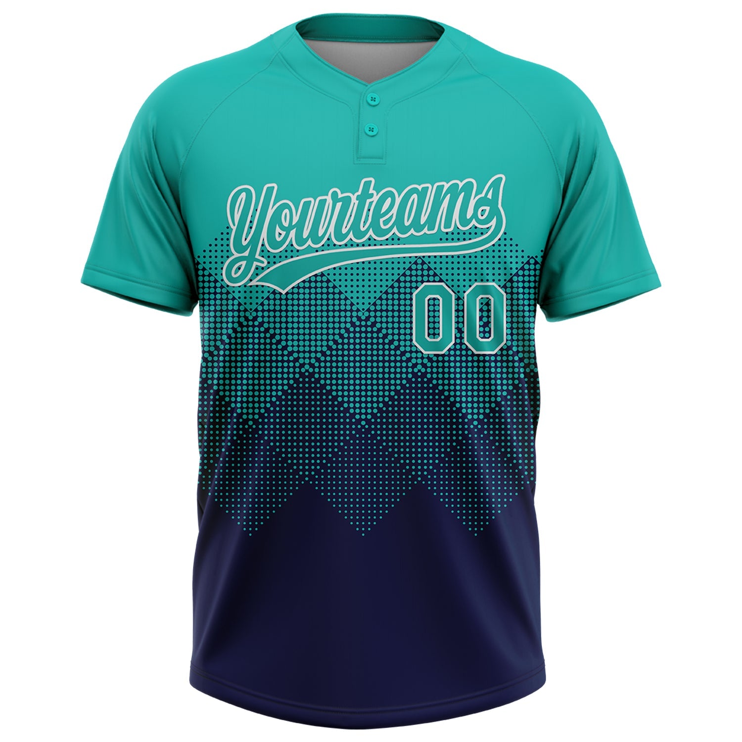 Custom Aqua Navy-White 3D Gradient Square Shape Two-Button Unisex Softball Jersey