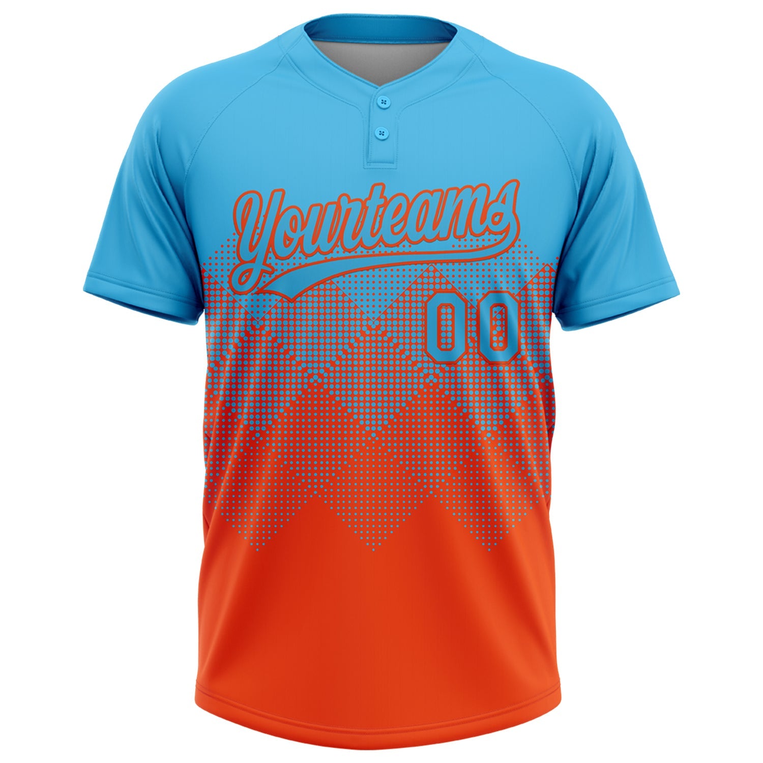 Custom Sky Blue Orange 3D Gradient Square Shape Two-Button Unisex Softball Jersey