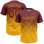 Custom Burgundy Gold 3D Gradient Square Shape Two-Button Unisex Softball Jersey