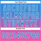 Custom Electric Blue Pink-White 3D Gradient Square Shape Two-Button Unisex Softball Jersey