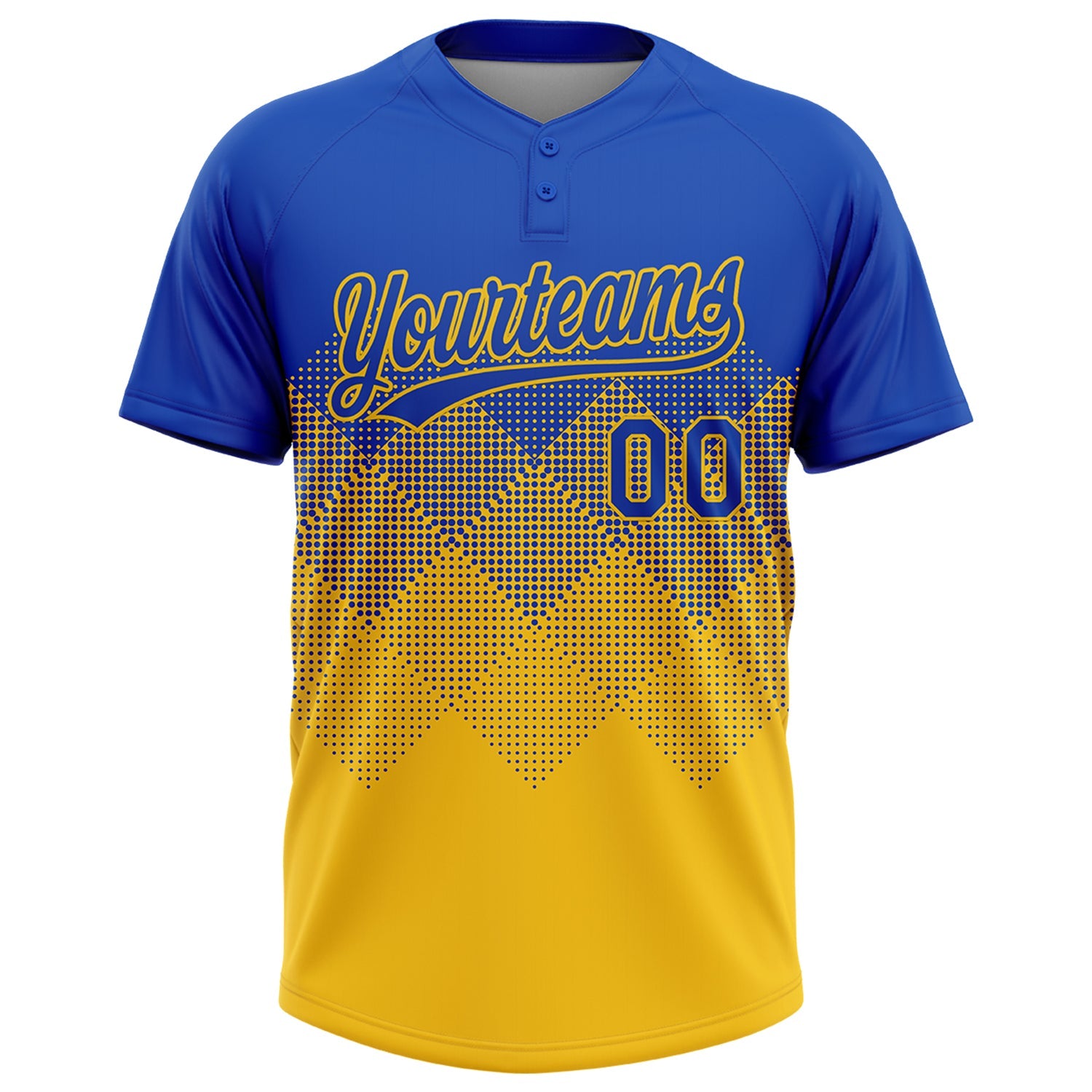 Custom Thunder Blue Yellow 3D Gradient Square Shape Two-Button Unisex Softball Jersey