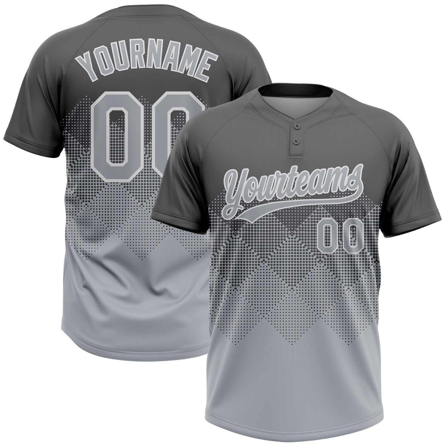 Custom Steel Gray Gray-White 3D Gradient Square Shape Two-Button Unisex Softball Jersey