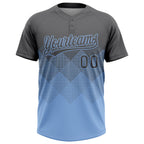 Custom Steel Gray Light Blue 3D Gradient Square Shape Two-Button Unisex Softball Jersey