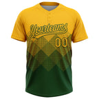 Custom Gold Green 3D Gradient Square Shape Two-Button Unisex Softball Jersey