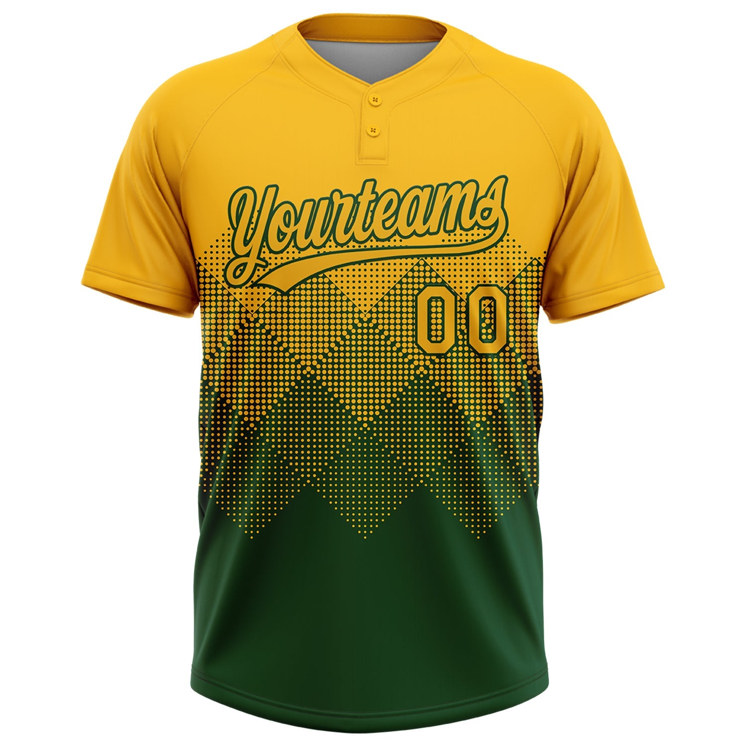 Custom Gold Green 3D Gradient Square Shape Two-Button Unisex Softball Jersey