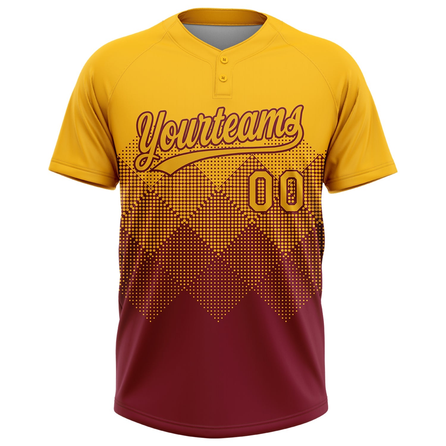 Custom Gold Crimson 3D Gradient Square Shape Two-Button Unisex Softball Jersey
