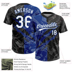 Custom Graffiti Pattern White Black-Royal 3D Scratch Two-Button Unisex Softball Jersey