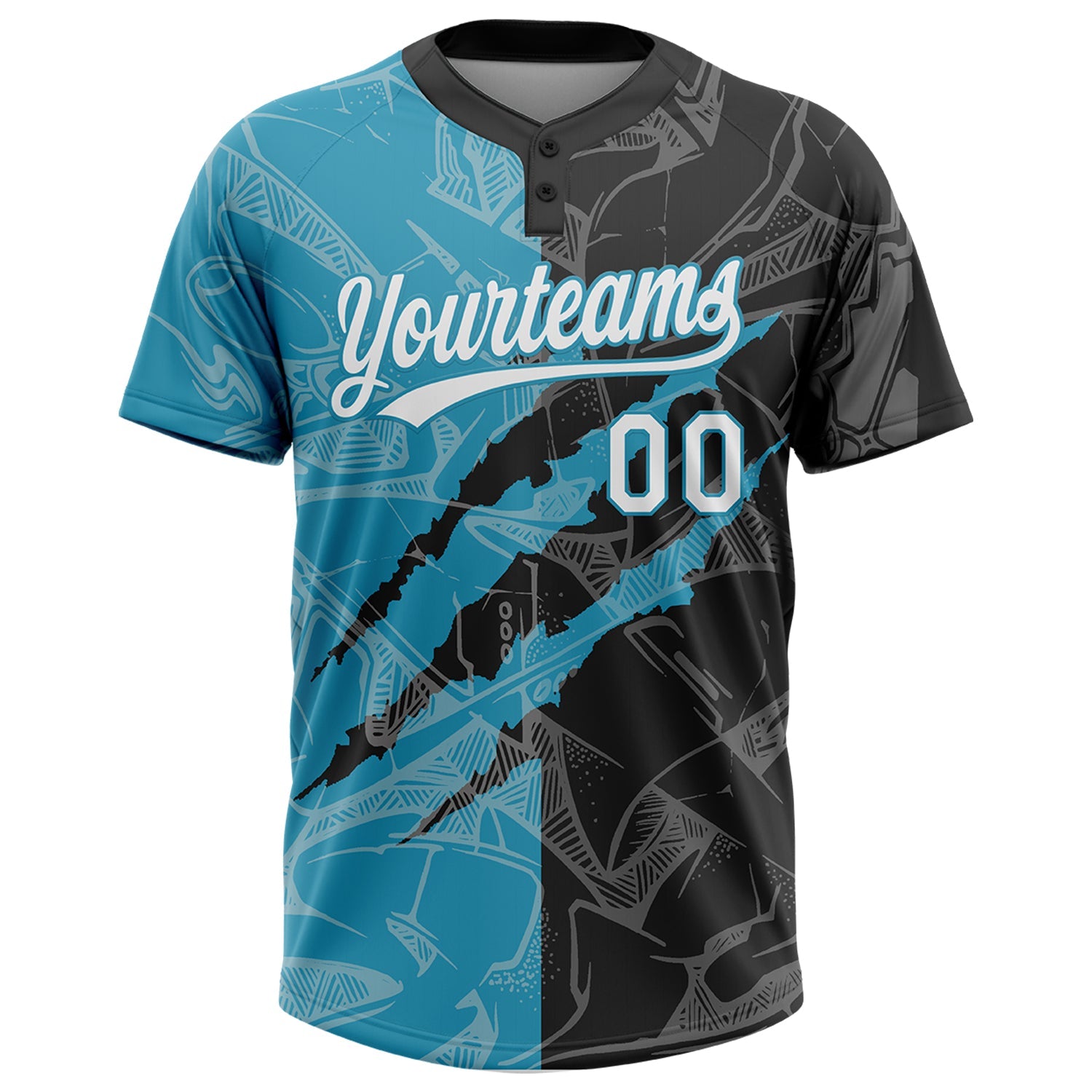 Custom Graffiti Pattern White Black-Panther Blue 3D Scratch Two-Button Unisex Softball Jersey