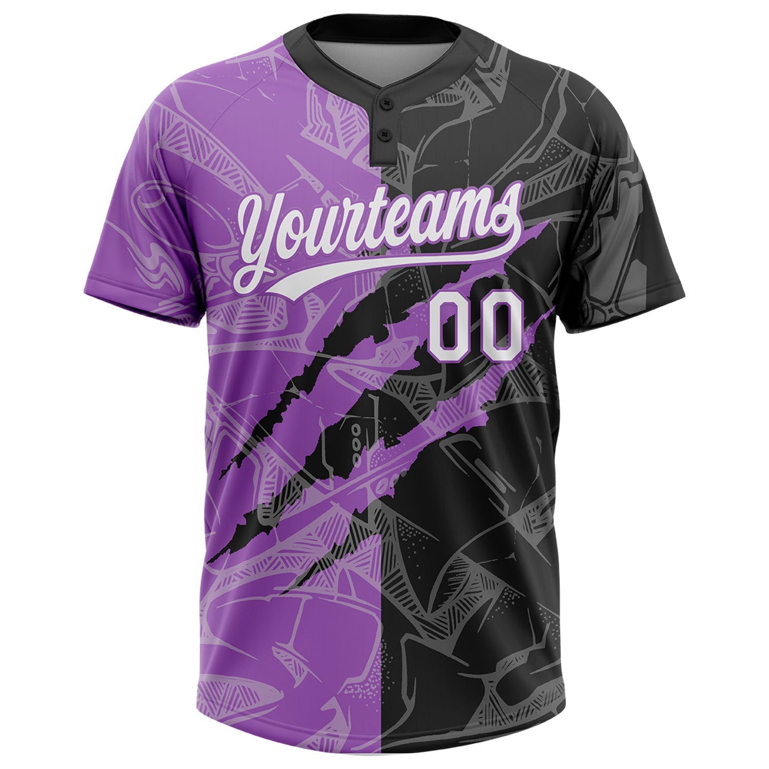 Custom Graffiti Pattern White Black-Medium Purple 3D Scratch Two-Button Unisex Softball Jersey