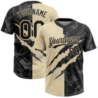 Custom Graffiti Pattern Black-Cream 3D Scratch Two-Button Unisex Softball Jersey