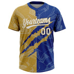 Custom Graffiti Pattern White Royal-Old Gold 3D Scratch Two-Button Unisex Softball Jersey