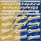 Custom Graffiti Pattern White Royal-Old Gold 3D Scratch Two-Button Unisex Softball Jersey