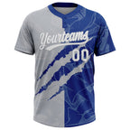 Custom Graffiti Pattern White Royal-Gray 3D Scratch Two-Button Unisex Softball Jersey