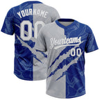 Custom Graffiti Pattern White Royal-Gray 3D Scratch Two-Button Unisex Softball Jersey