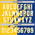 Custom Graffiti Pattern White Royal-Yellow 3D Scratch Two-Button Unisex Softball Jersey