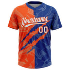 Custom Graffiti Pattern White Royal-Orange 3D Scratch Two-Button Unisex Softball Jersey