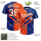 Custom Graffiti Pattern White Royal-Orange 3D Scratch Two-Button Unisex Softball Jersey
