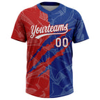 Custom Graffiti Pattern White Royal-Red 3D Scratch Two-Button Unisex Softball Jersey