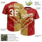 Custom Graffiti Pattern White Red-Gold 3D Scratch Two-Button Unisex Softball Jersey