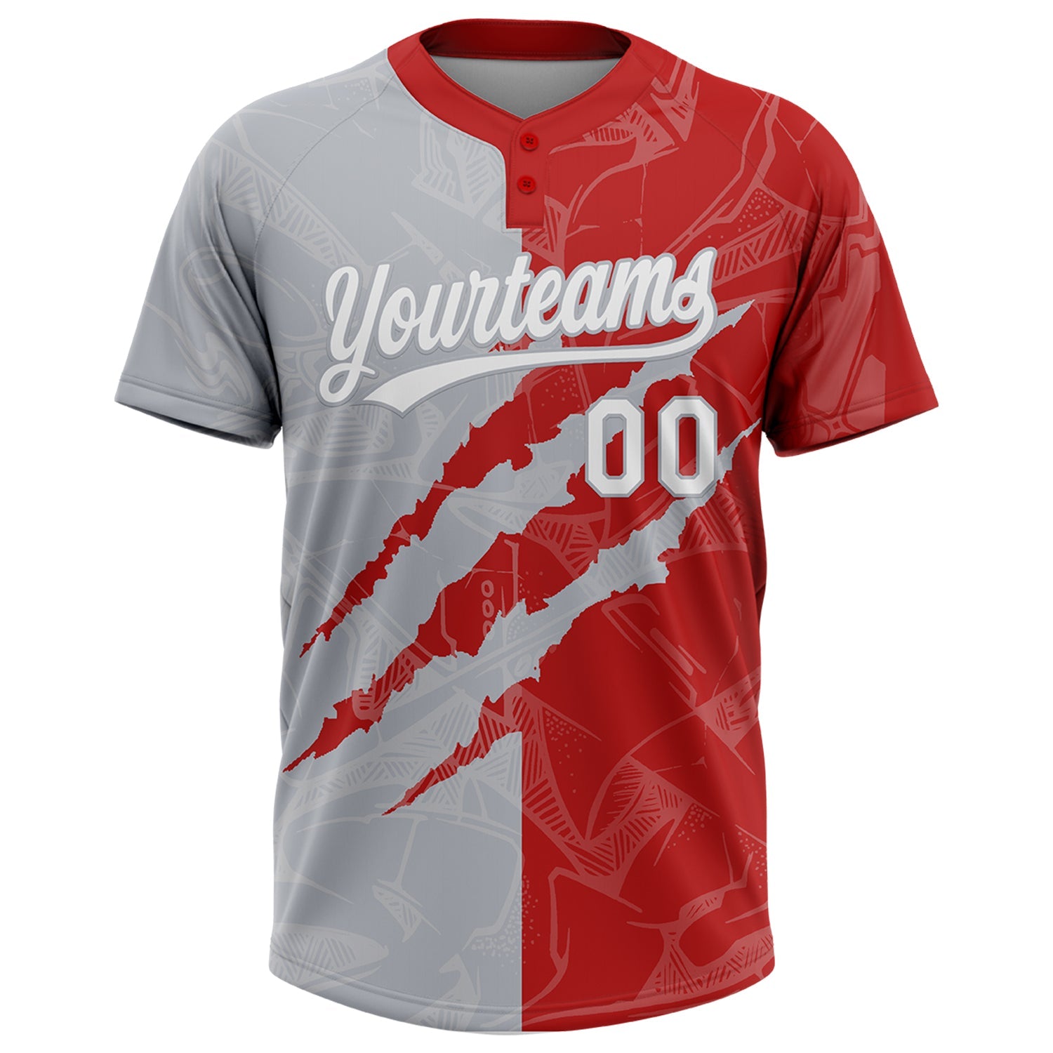 Custom Graffiti Pattern White Red-Gray 3D Scratch Two-Button Unisex Softball Jersey