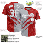 Custom Graffiti Pattern White Red-Gray 3D Scratch Two-Button Unisex Softball Jersey