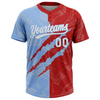 Custom Graffiti Pattern White Red-Light Blue 3D Scratch Two-Button Unisex Softball Jersey