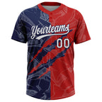 Custom Graffiti Pattern White Red-Navy 3D Scratch Two-Button Unisex Softball Jersey