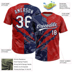 Custom Graffiti Pattern White Red-Navy 3D Scratch Two-Button Unisex Softball Jersey