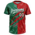 Custom Graffiti Pattern White Red-Kelly Green 3D Scratch Two-Button Unisex Softball Jersey