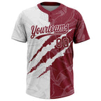 Custom Graffiti Pattern Crimson-White 3D Scratch Two-Button Unisex Softball Jersey