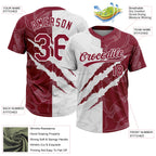Custom Graffiti Pattern Crimson-White 3D Scratch Two-Button Unisex Softball Jersey