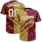 Custom Graffiti Pattern White Crimson-Old Gold 3D Scratch Two-Button Unisex Softball Jersey