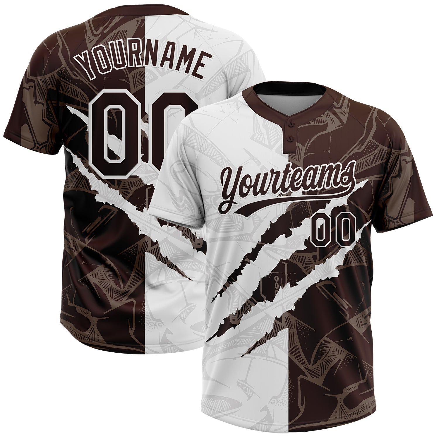 Custom Graffiti Pattern Brown-White 3D Scratch Two-Button Unisex Softball Jersey