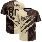 Custom Graffiti Pattern Brown-Cream 3D Scratch Two-Button Unisex Softball Jersey