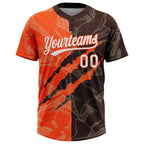 Custom Graffiti Pattern White Brown-Orange 3D Scratch Two-Button Unisex Softball Jersey
